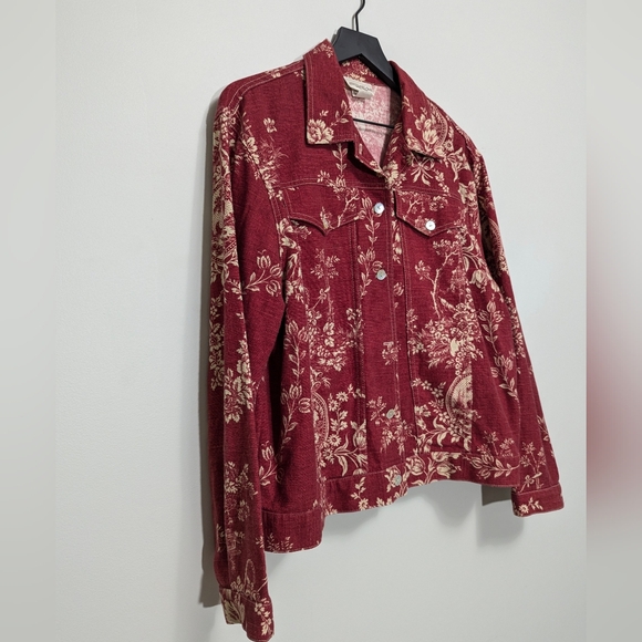 Monterey Bay Jackets & Coats Monterey Bay Red Denim Floral Peasant